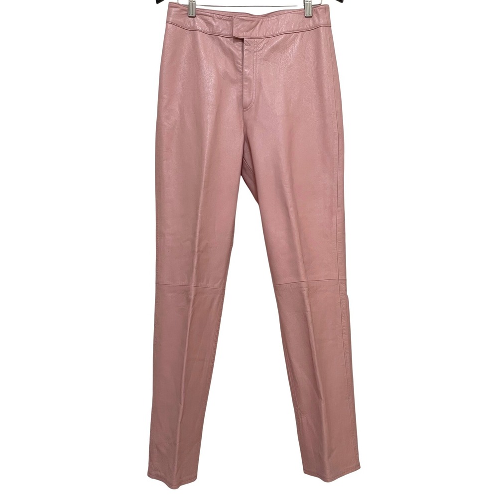 Rem Garson Genuine Leather Pants Pink Soft High Rise Straight Size‎ 10 Moto Y2K